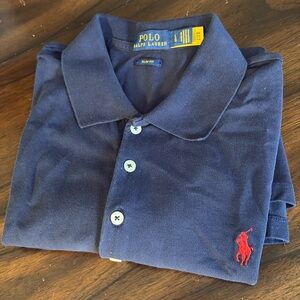 Ralph Lauren Textured Cotton Slim Fit Polo Shirt with red embroidered pony